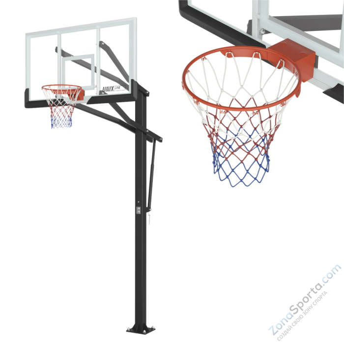 Баскетбольная стойка стационарная Unix Line B-Stand-TG PRO 72x42 R45 H230-305 см