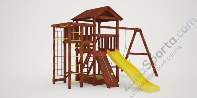 Детская площадка Савушка Мастер 3 с качелями Гнездо 1 метр (Махагон)