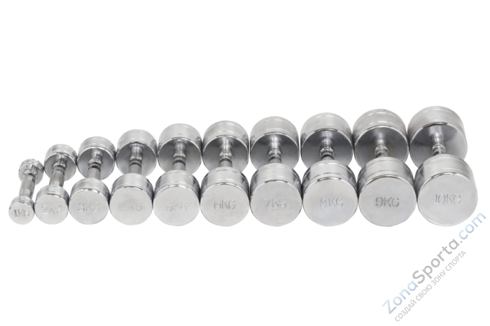 Хромированные гантели 10 пар  от 1 кг до 10 кг BCFit/Master