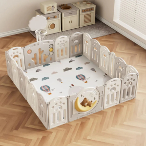 Манеж Unix Kids DeLuxe Grey 150 x 180 см с баскетбольным кольцом и ковриком