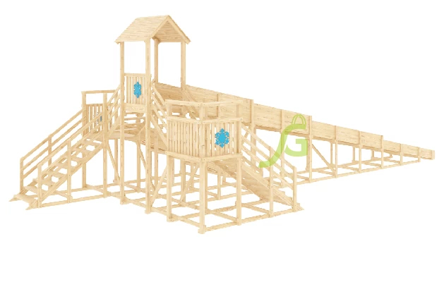 Зимняя деревянная горка IgraGrad Snow Fox 12 м две лестницы без окраски