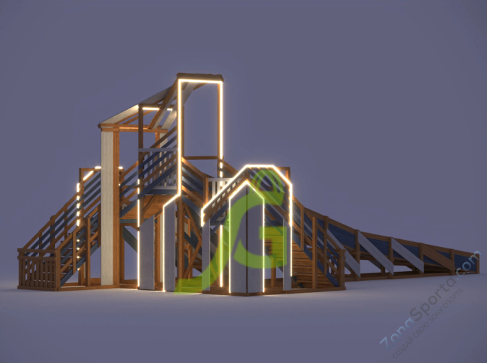 Зимняя деревянная горка IgraGrad Snow Fox 12 м с двумя скатами мод.624