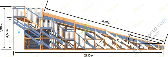 Зимняя деревянная горка IgraGrad Snow Fox скат 18 м мод.3